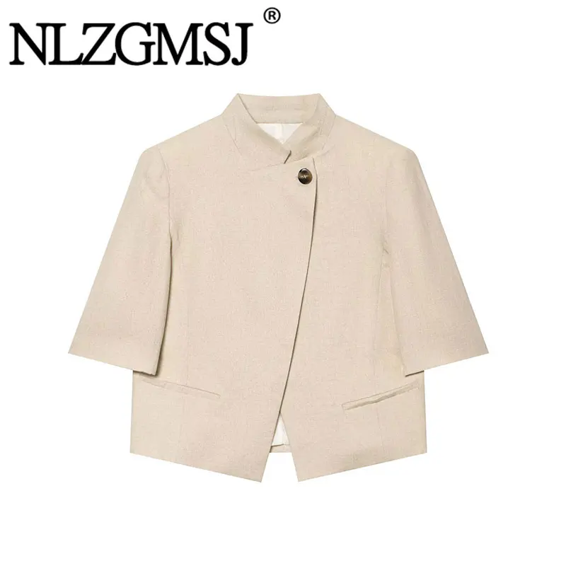 Nlzgmsj 2026 Women Stand Collar Short Sleeve Cropped Blazer Elegant Solid Color Single Button Suit Jacket
Nlzgmsj 2026 Women Stand Collar Short Sleeve Cropped Blazer Elegant Solid Color Single Button Suit Jacket