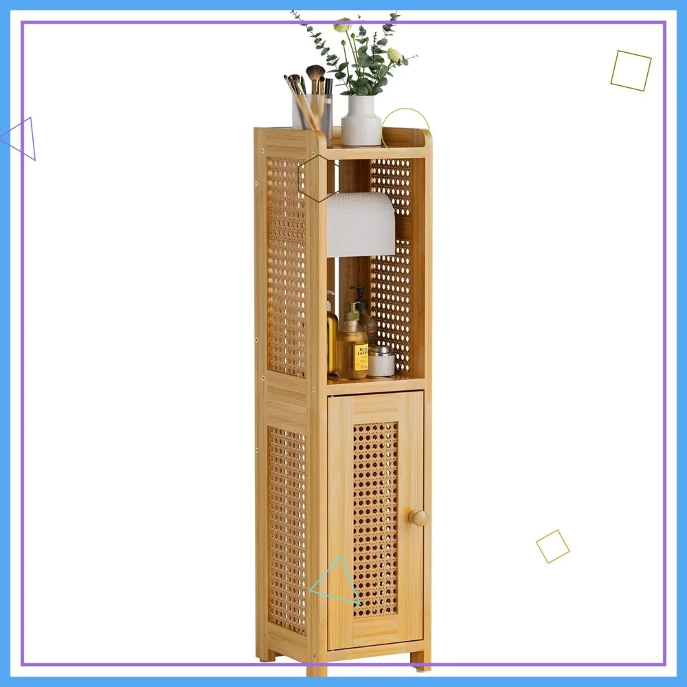 Bamboo Toilet Paper Holder Cabinet with Rattan Door, Small Bathroom Storage Stand, 30.3x7.8x7 inches
Bamboo Toilet Paper Holder Cabinet with Rattan Door, Small Bathroom Storage Stand, 30.3x7.8x7 inches