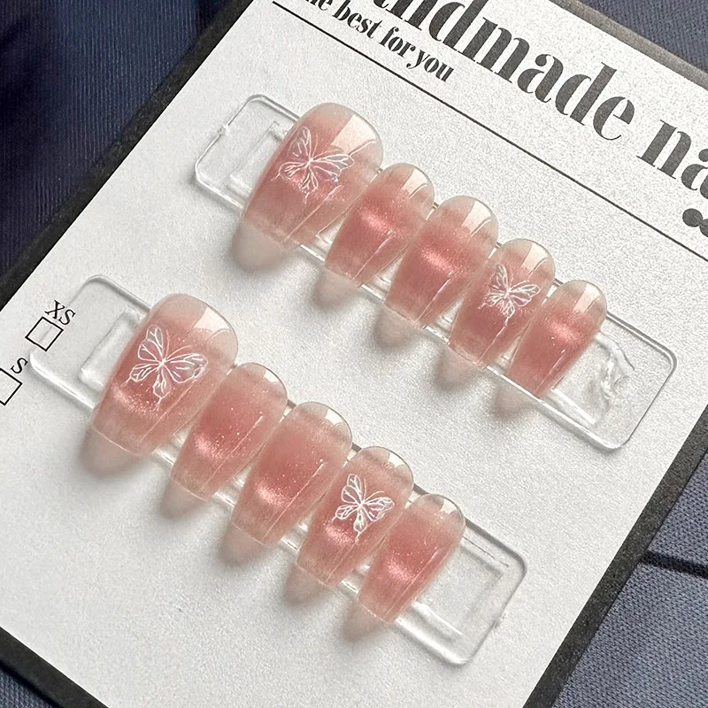 10pcs Ladies Handmade Cat Eye Press On Nails Lovely Pink Butterfly False Nail Patch Removable Girl French Short Fake Nail Tips
10pcs Ladies Handmade Cat Eye Press On Nails Lovely Pink Butterfly False Nail Patch Removable Girl French Short Fake Nail Tips