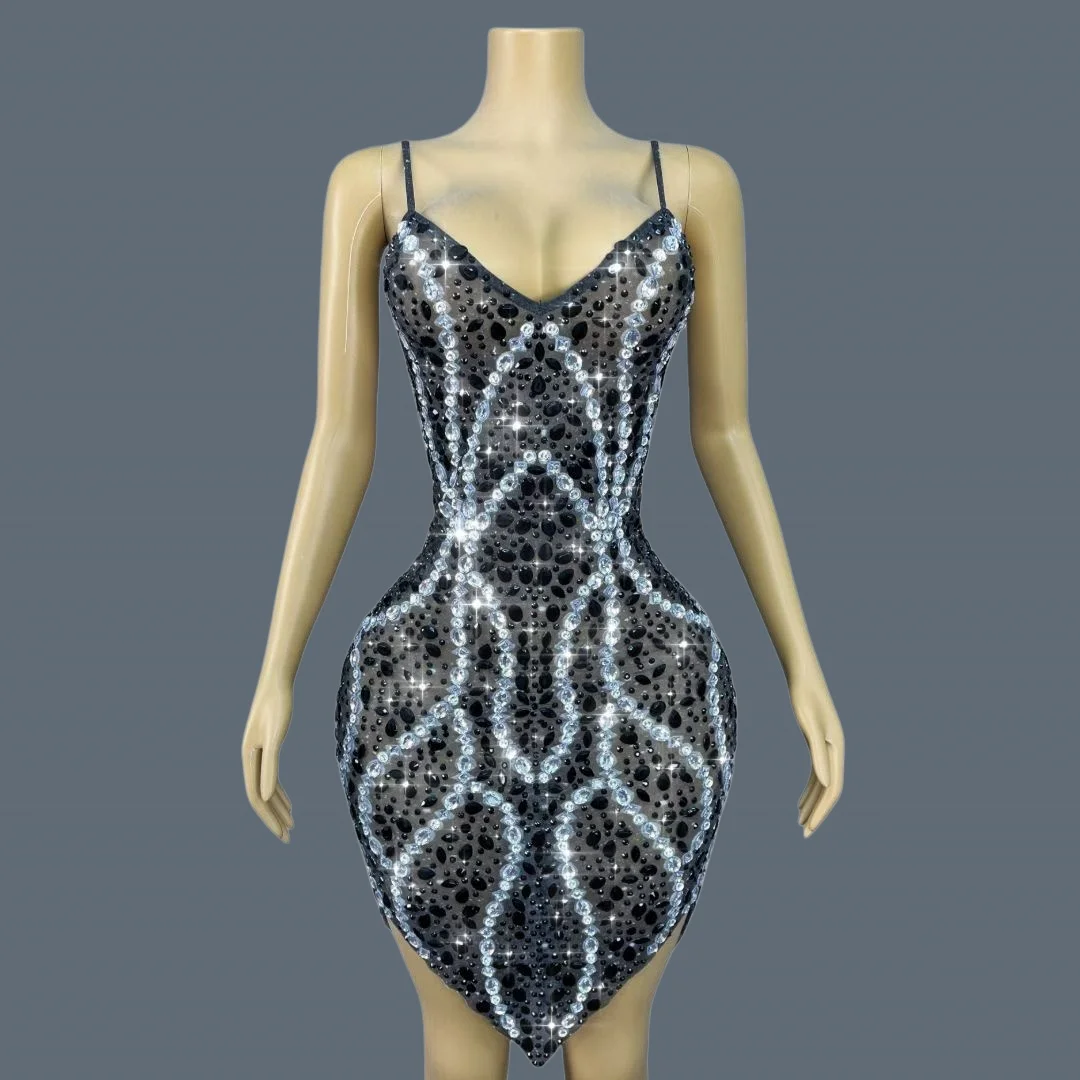 Sexy Mesh Sparkly Crystals Mini Dress Event Attractive Women Low-cut Cocktail Dress Birthday Party Photo Shoot Wear Heixuanfeng
Sexy Mesh Sparkly Crystals Mini Dress Event Attractive Women Low-cut Cocktail Dress Birthday Party Photo Shoot Wear Heixuanfeng