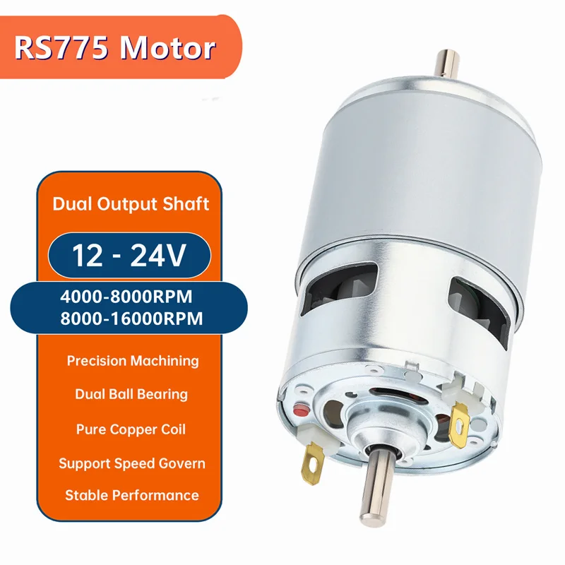 RS775 Double Output Shaft Motor 12V / 24V 4000-8000RPM 8000-16000RPM Micro DC Motor with Double Ball Bearing for Power Tools
RS775 Double Output Shaft Motor 12V / 24V 4000-8000RPM 8000-16000RPM Micro DC Motor with Double Ball Bearing for Power Tools