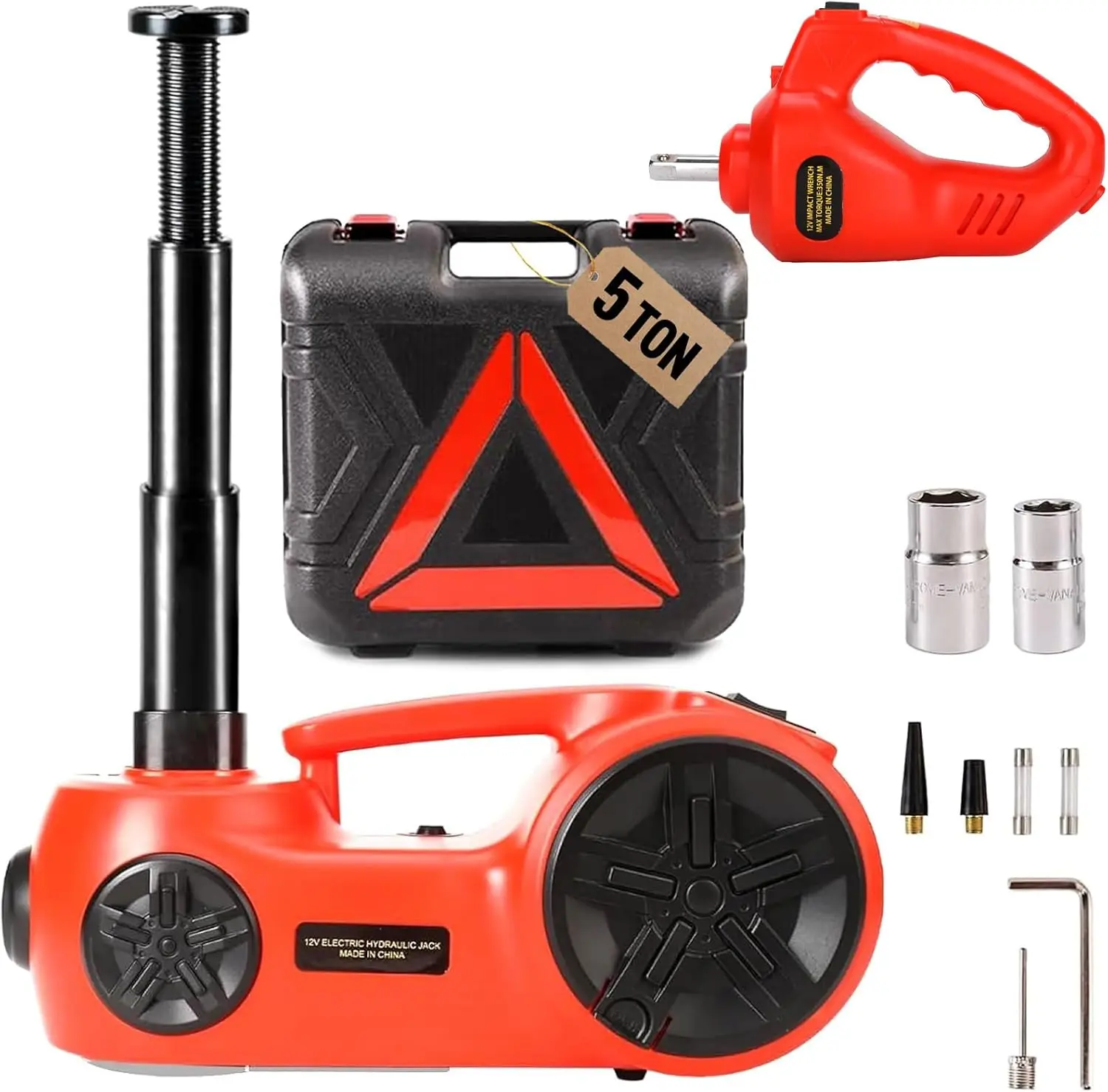 5-in-1 Electric Floor Jack Set 5 Ton Hydraulic Lift with Tire Pump & Impact Wrench for SUV, Truck, Sedan
5-in-1 Electric Floor Jack Set 5 Ton Hydraulic Lift with Tire Pump & Impact Wrench for SUV, Truck, Sedan