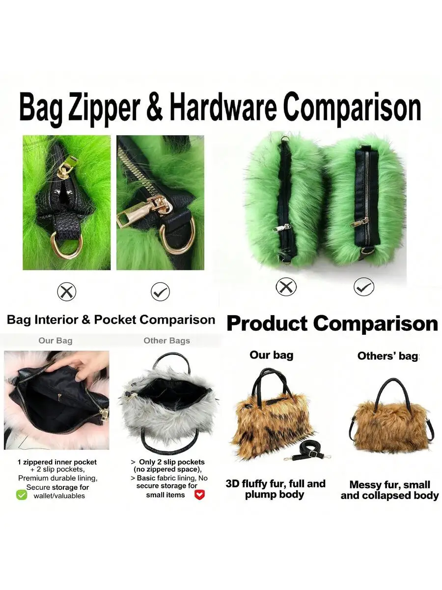 Faux Fur Handbag With Zipper Pocket Soft Plush Shoulder Bag For Women
Faux Fur Handbag With Zipper Pocket Soft Plush Shoulder Bag For Women