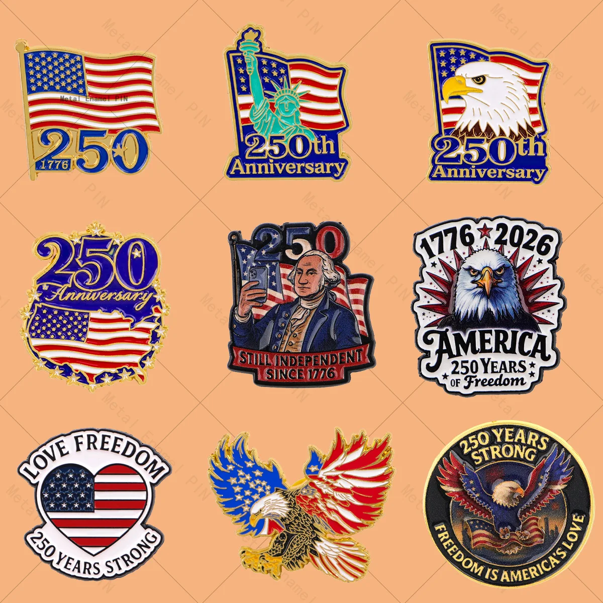9-Pack US 250th Anniversary Enamel Badge | Cute Brooch Badge for Backpacks, Men's Brooches Clothing Gifts Jewelry Fashion Accessories, Zinc Alloy and Silicone Materials
9-Pack US 250th Anniversary Enamel Badge | Cute Brooch Badge for Backpacks, Men's Brooches Clothing Gifts Jewelry Fashion Accessories, Zinc Alloy and Silicone Materials