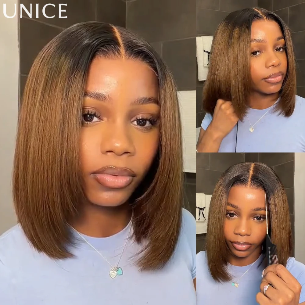 UNice Chestnut Brown Ombre Yaki Straight Bob Wig Human Hair 7x5 & 13x4 Lace Pre Cut Pre Bleached Glueless Wig 150% Density
UNice Chestnut Brown Ombre Yaki Straight Bob Wig Human Hair 7x5 & 13x4 Lace Pre Cut Pre Bleached Glueless Wig 150% Density