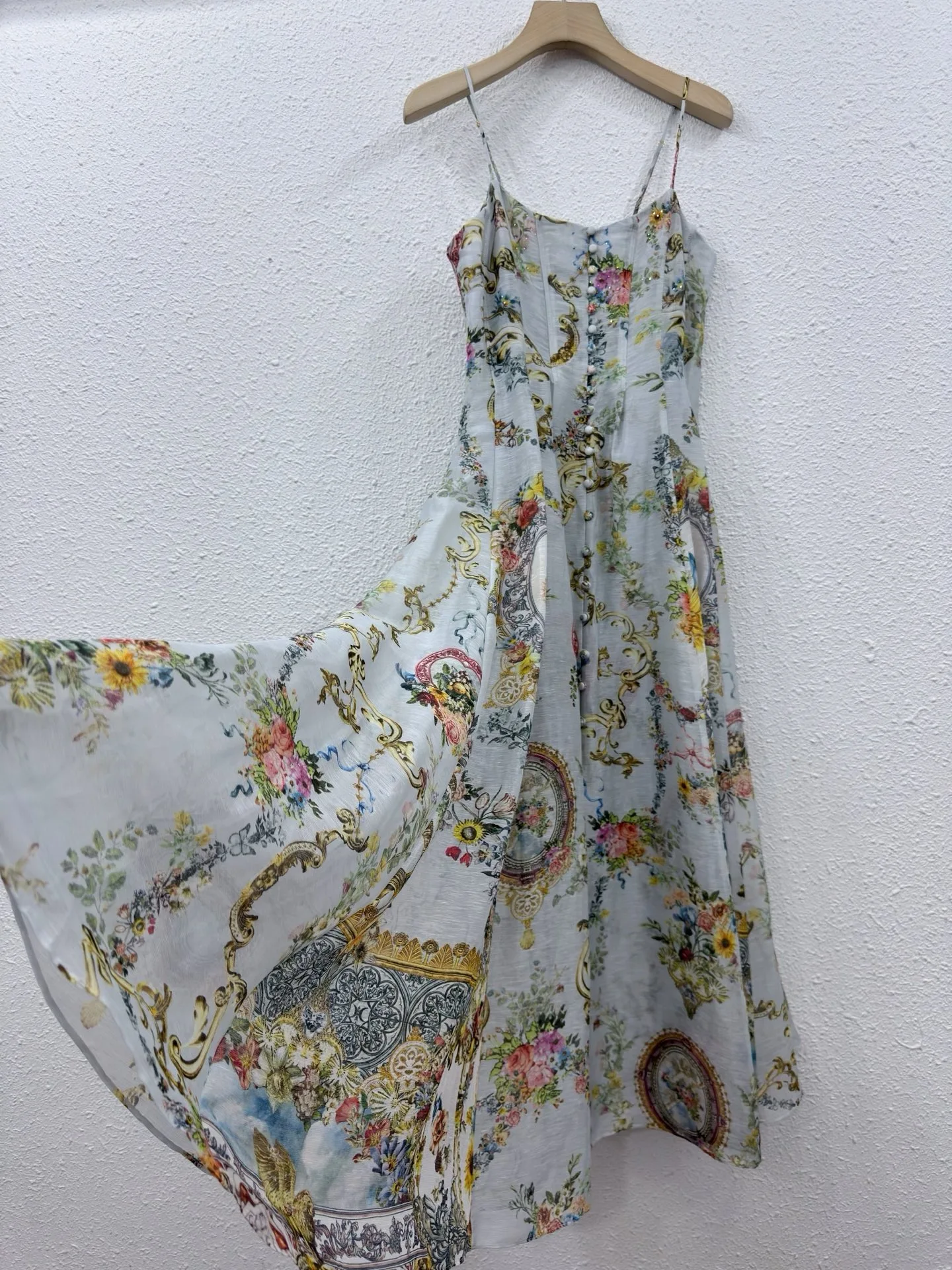 Silk Linen Baroque Floral Print Linen Blend Midi Dress Square Neck Spaghetti Strap A-Line Front Slit Vacation Sundress Sweet
Silk Linen Baroque Floral Print Linen Blend Midi Dress Square Neck Spaghetti Strap A-Line Front Slit Vacation Sundress Sweet