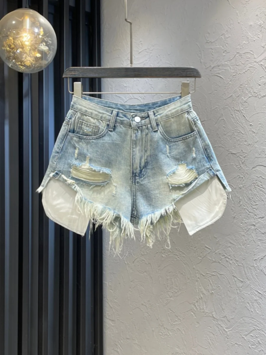 Ripped High Waist Wide Leg Jeans Shorts Women's Summer Fashion Frayed Light Blue A-Line Pants Design Torn Denim Short Skirts
Ripped High Waist Wide Leg Jeans Shorts Women's Summer Fashion Frayed Light Blue A-Line Pants Design Torn Denim Short Skirts