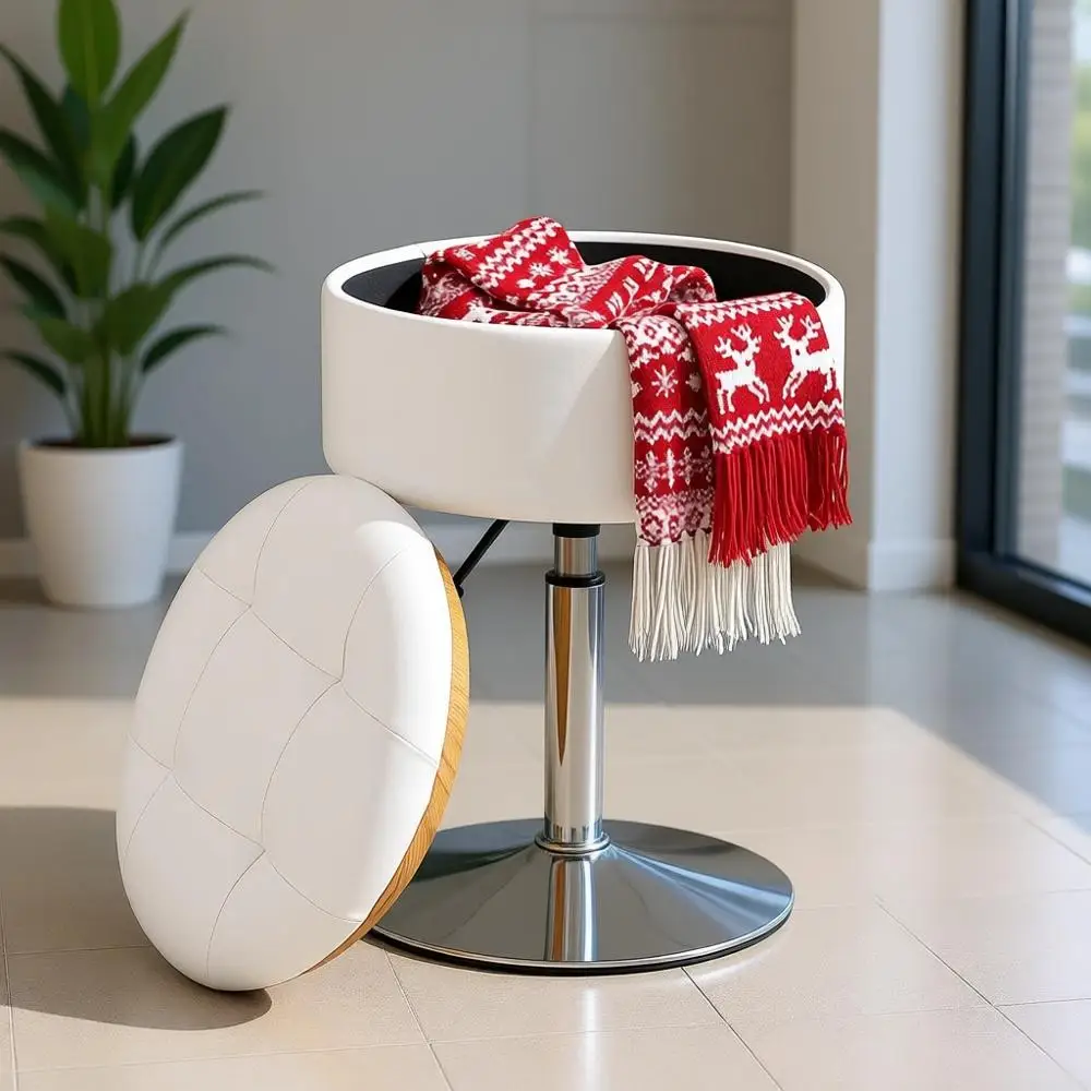 Adjustable Height Vanity Stool with Storage, White Leatherette for Makeup Rooms and Living Spaces
Adjustable Height Vanity Stool with Storage, White Leatherette for Makeup Rooms and Living Spaces