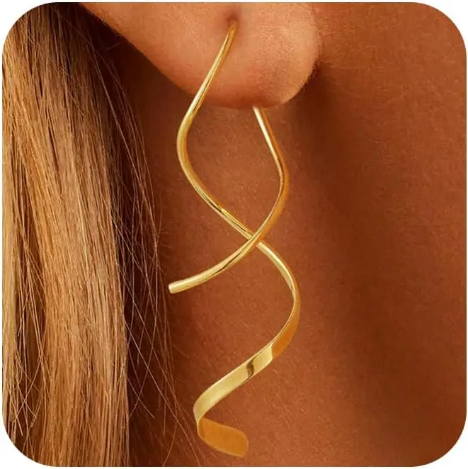 Gold Plated Spiral Dangle Earrings, Twisted Threader Drop, Lightweight & Hypoallergenic, Women's Gift
Gold Plated Spiral Dangle Earrings, Twisted Threader Drop, Lightweight & Hypoallergenic, Women's Gift