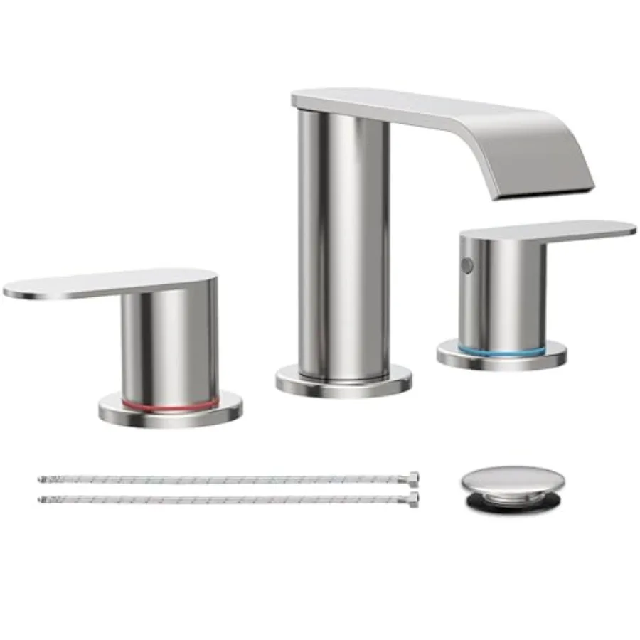 Waterfall Bathroom Faucet for Sink 3 Hole Widespread Bathroom Sink Faucets with Pop-up Drain and Supply Lines Stainless Steel 2
Waterfall Bathroom Faucet for Sink 3 Hole Widespread Bathroom Sink Faucets with Pop-up Drain and Supply Lines Stainless Steel 2