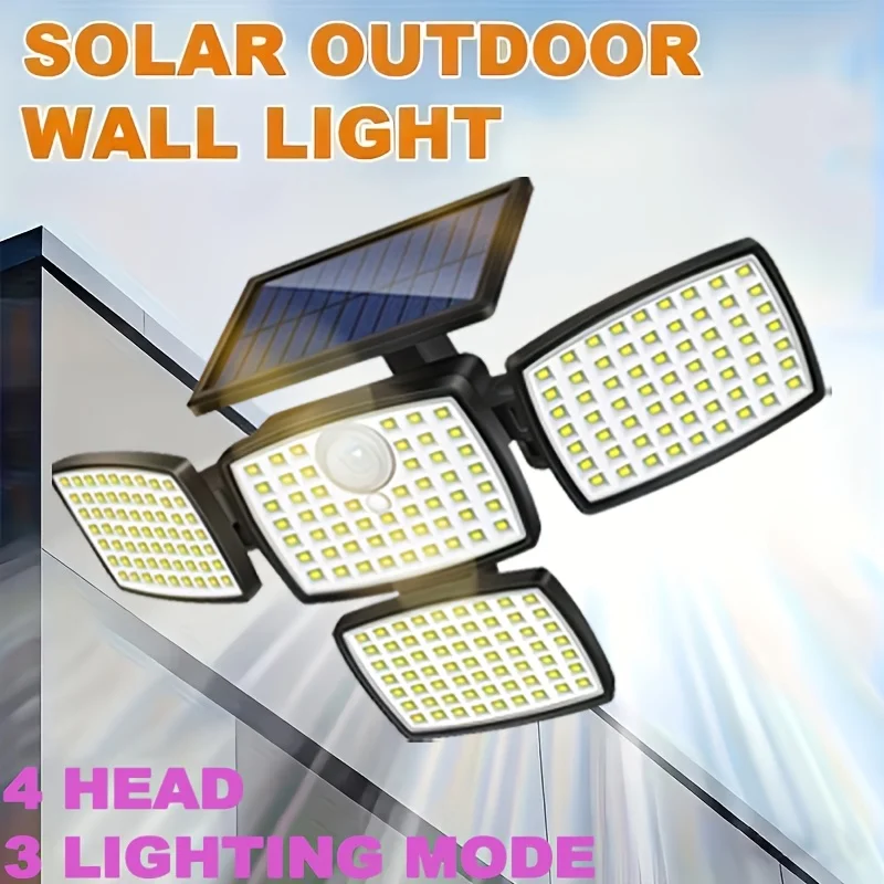 4-Head Solar Motion Sensor Lights Outdoor, Wall-Mounted Flood d Flood Light, IP65 Waterproof Solar Street Lights for Garden Yard
4-Head Solar Motion Sensor Lights Outdoor, Wall-Mounted Flood d Flood Light, IP65 Waterproof Solar Street Lights for Garden Yard