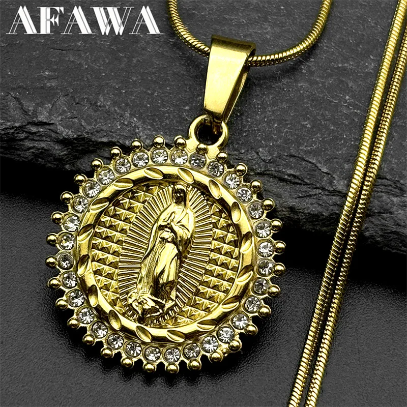 Catholic Virgin Mary Rhinestones Necklace for Women Men Stainless Steel Gold Color Our Lady of Guadalupe Snake Chain Jewelry
Catholic Virgin Mary Rhinestones Necklace for Women Men Stainless Steel Gold Color Our Lady of Guadalupe Snake Chain Jewelry