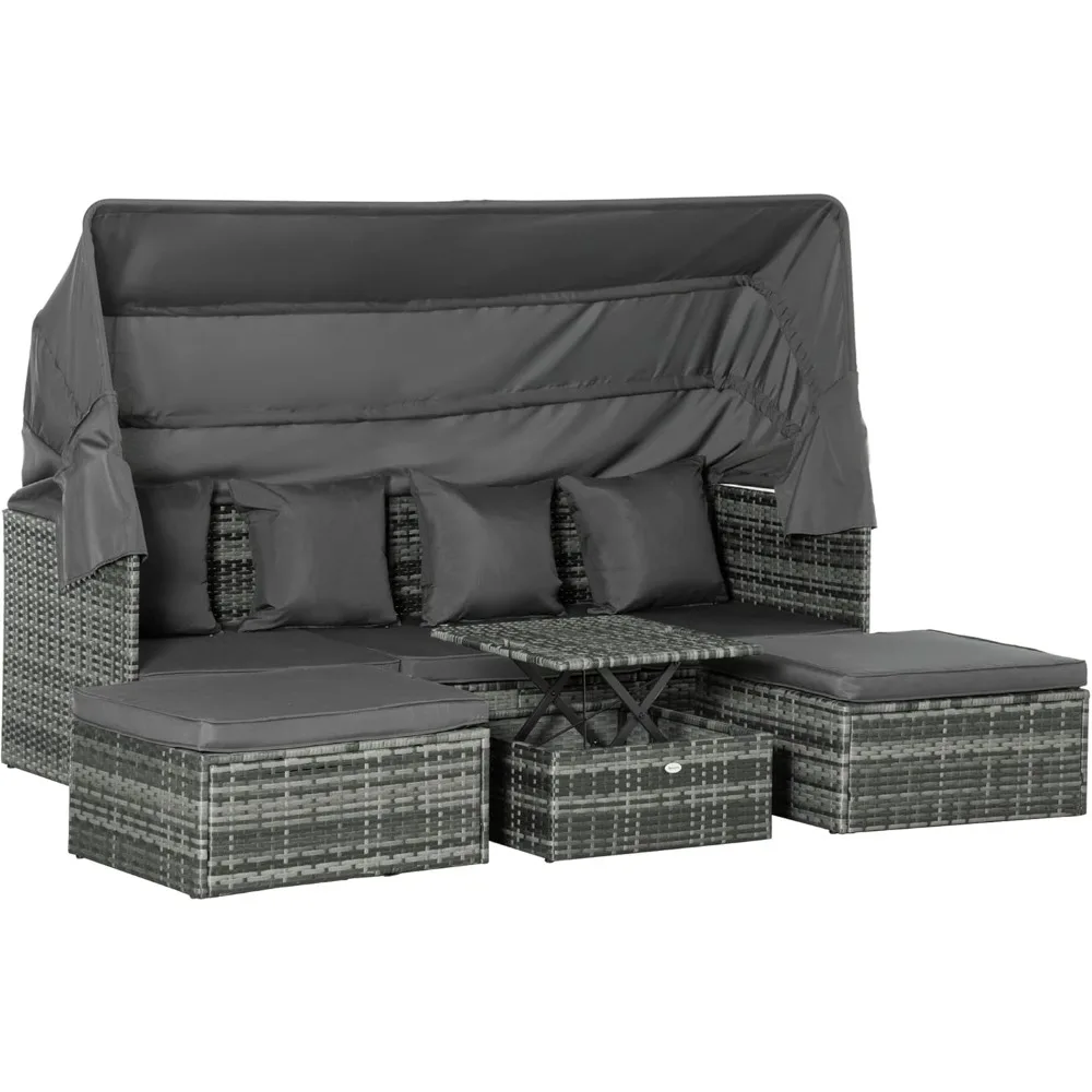 4 Piece Patio Furniture Set with Cushions, PE Rattan Daybed with Retractable Canopy, Outdoor Sectional Sofa Set with Adjustable
4 Piece Patio Furniture Set with Cushions, PE Rattan Daybed with Retractable Canopy, Outdoor Sectional Sofa Set with Adjustable