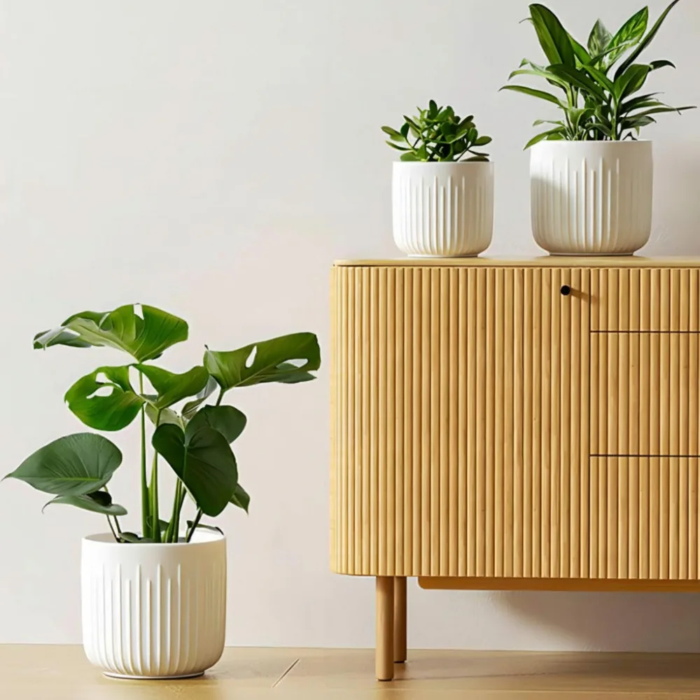 Набор рифленых керамических горшков из 3-х белых горшков для комнатных растений с дренажной системой для суккулентов и трав
Набор рифленых керамических горшков из 3-х белых горшков для комнатных растений с дренажной системой для суккулентов и трав