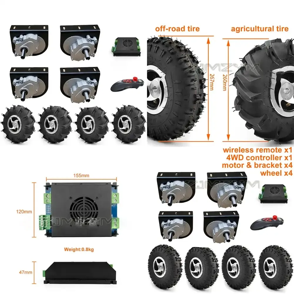 4WD 1000W Electric Four Drive kit 4.10-4 Off-road Tires 10 Inch Wheel Hub Cart 250W Motor With Wireless Remote Control
4WD 1000W Electric Four Drive kit 4.10-4 Off-road Tires 10 Inch Wheel Hub Cart 250W Motor With Wireless Remote Control