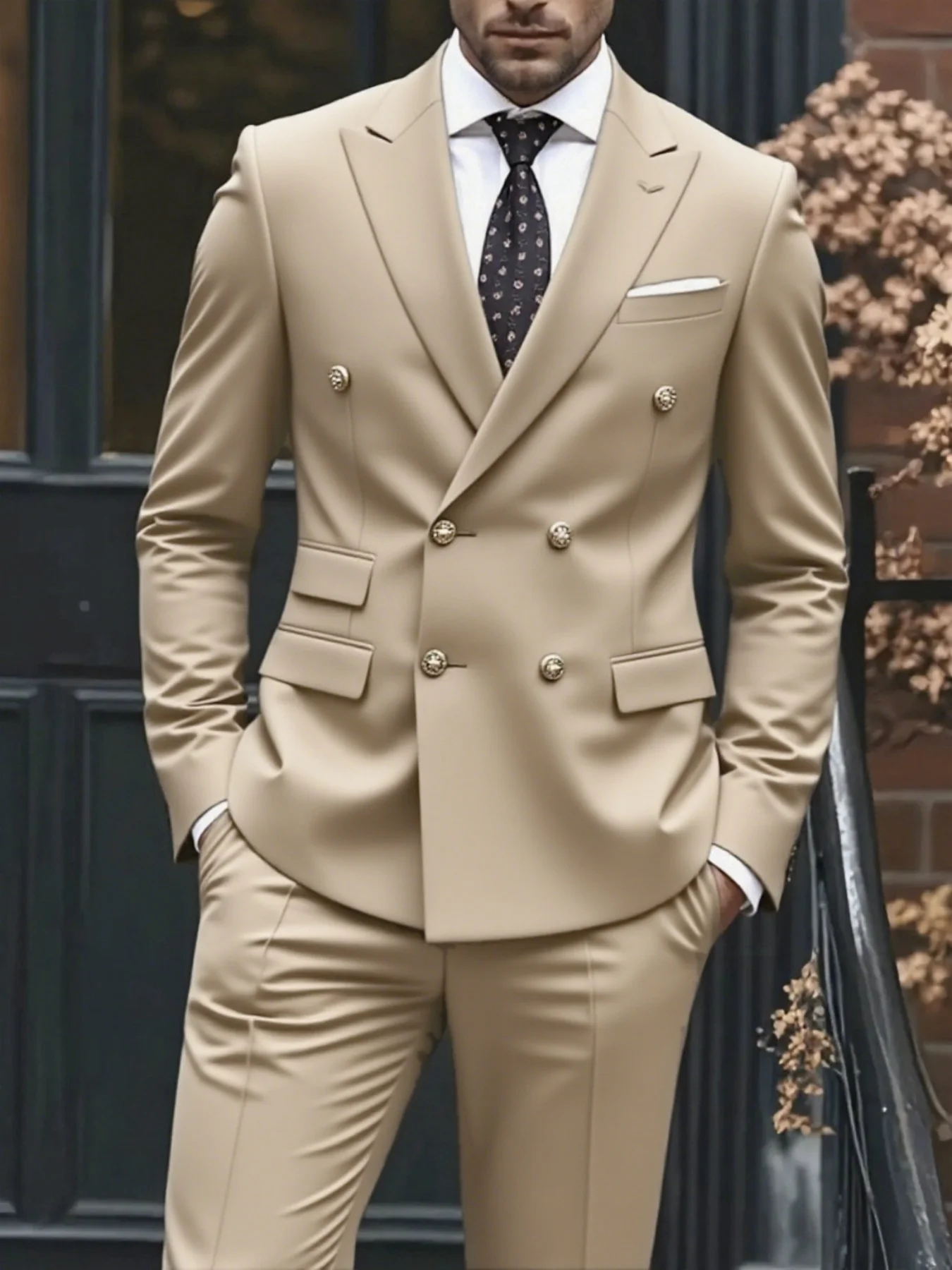 Men's Slim Fit Wedding Suit Set Double Breasted Peak Lapel Blazer Trousers Elegant Office Party
Men's Slim Fit Wedding Suit Set Double Breasted Peak Lapel Blazer Trousers Elegant Office Party