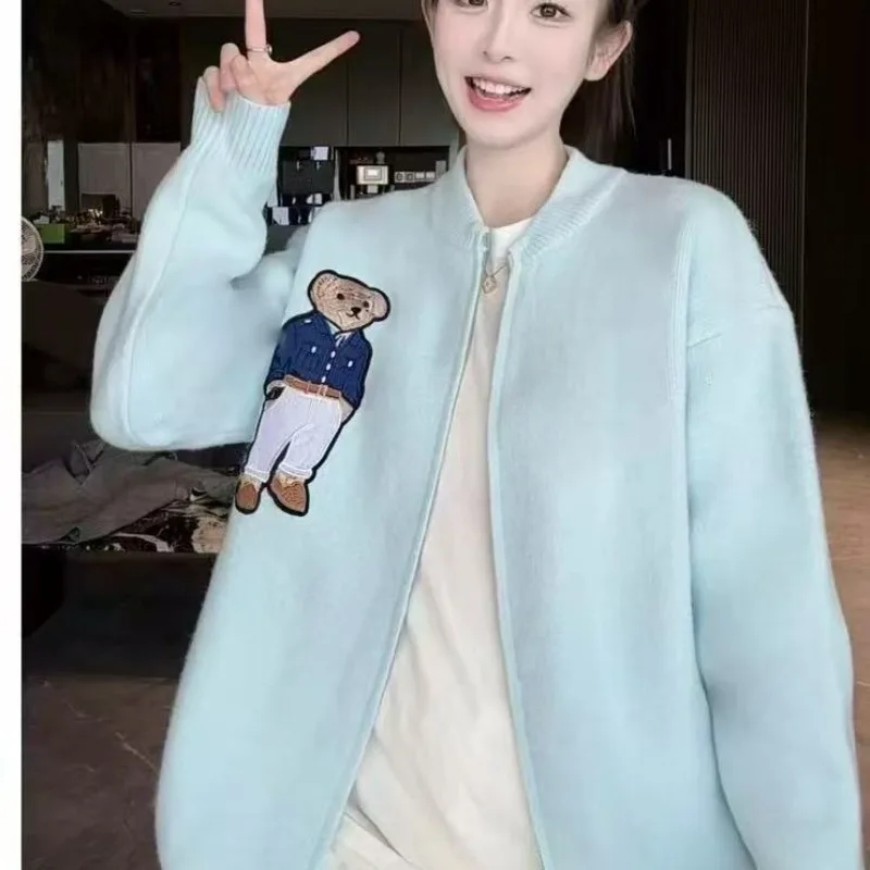 Bear Design Embroidered Zipper Knitted Cardigan Coat Women Autumn Winter New Loose Womens Jumper Jacket
Bear Design Embroidered Zipper Knitted Cardigan Coat Women Autumn Winter New Loose Womens Jumper Jacket