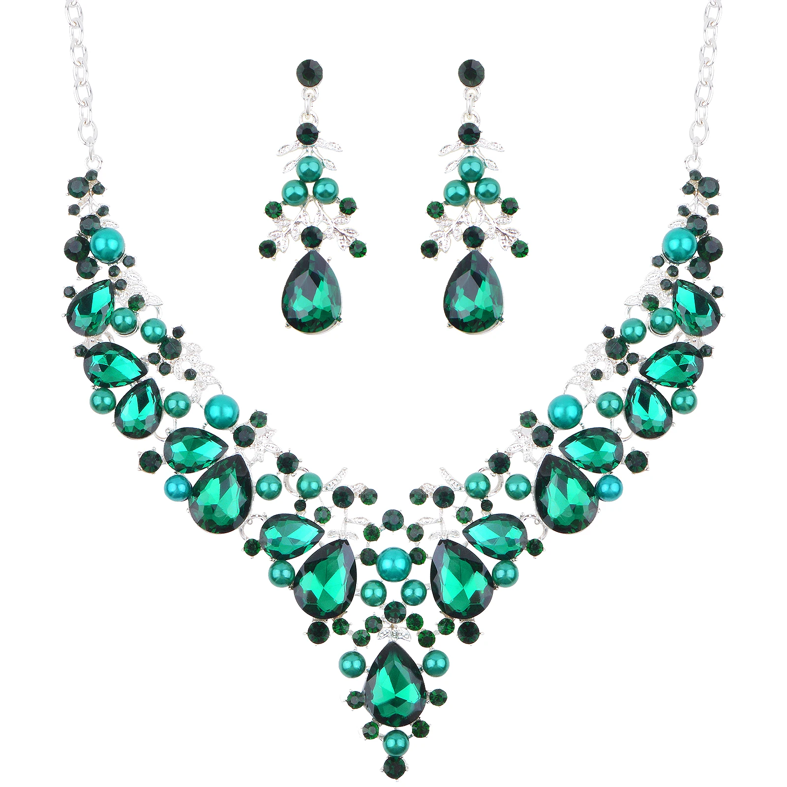 FORWOMLM Jewelry Set for Women, 1 Set Green Pearl Crystal Necklace and Dangle Earrings
FORWOMLM Jewelry Set for Women, 1 Set Green Pearl Crystal Necklace and Dangle Earrings