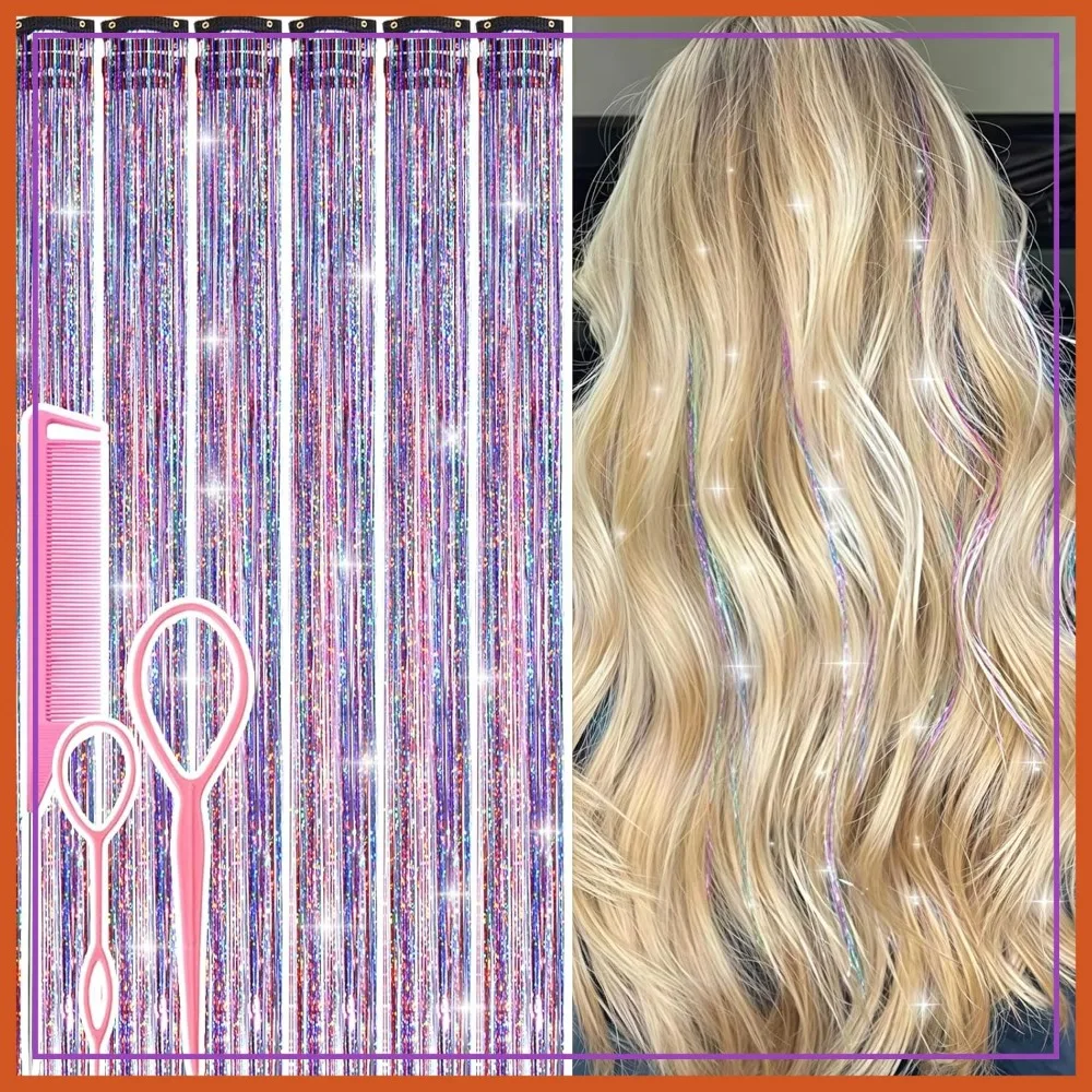 24-Inch Glitter Clip-In Hair Tinsel, 12-Pack Dreamy Colorful Fairy Hair Extensions for Women Girls
24-Inch Glitter Clip-In Hair Tinsel, 12-Pack Dreamy Colorful Fairy Hair Extensions for Women Girls