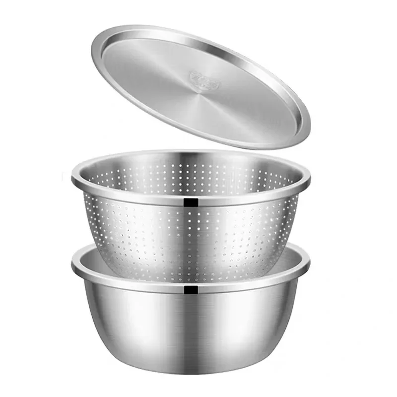 3PCS Set 304 Stainless Steel Bowl with Lid Strainer Kitchen Thicken Cooking Salad Mixing Bowls Set Washing Drain Soup Basin Bowl
3PCS Set 304 Stainless Steel Bowl with Lid Strainer Kitchen Thicken Cooking Salad Mixing Bowls Set Washing Drain Soup Basin Bowl