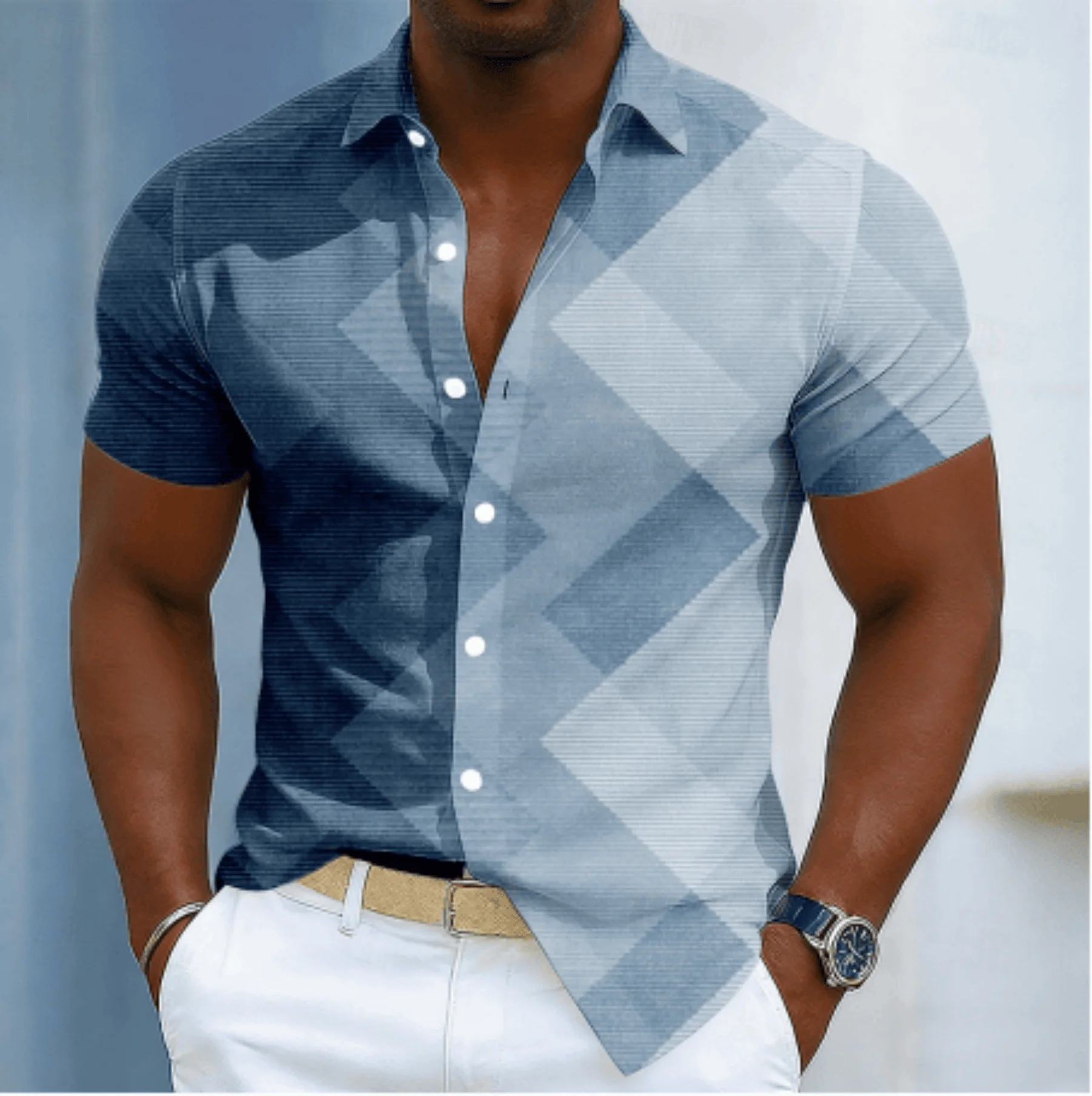 Men's Gradient Diamond Argyle Print Short Sleeve Shirt, Spring Summer Minimalist Casual Business Blouse, Loose Casual Top
Men's Gradient Diamond Argyle Print Short Sleeve Shirt, Spring Summer Minimalist Casual Business Blouse, Loose Casual Top