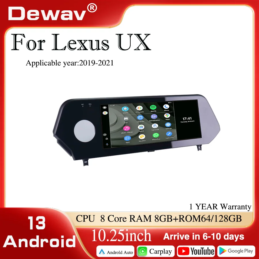 10.25 inch Carplay Android 13 Multimedia player For 2019-2021 Lexus UX radio 4G Qualcomm 64GB/128GB retains OEM menu
10.25 inch Carplay Android 13 Multimedia player For 2019-2021 Lexus UX radio 4G Qualcomm 64GB/128GB retains OEM menu