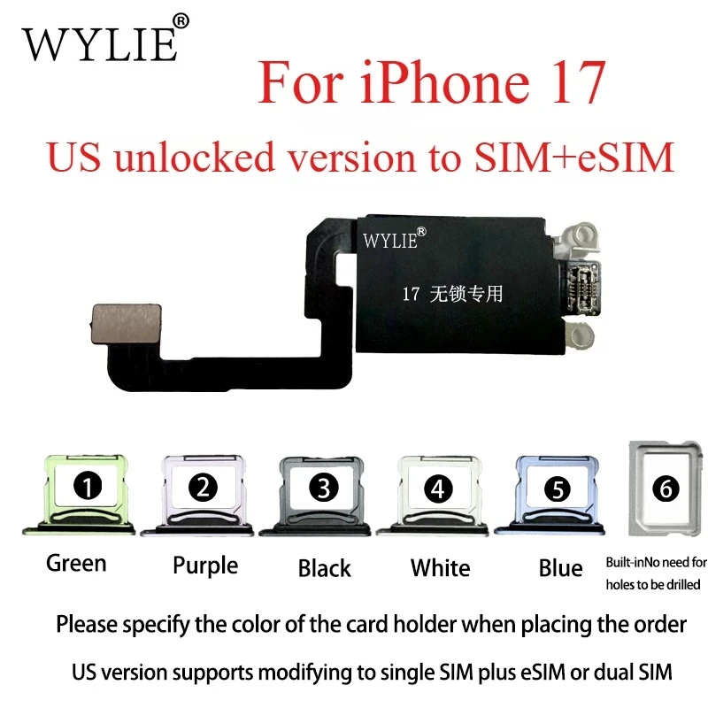 WYLIE for iPhone 17 US Version Only built-in (MEP) integrated card slot finished product Dual card+eSIM OTA Upgrade 5G Signal
WYLIE for iPhone 17 US Version Only built-in (MEP) integrated card slot finished product Dual card+eSIM OTA Upgrade 5G Signal