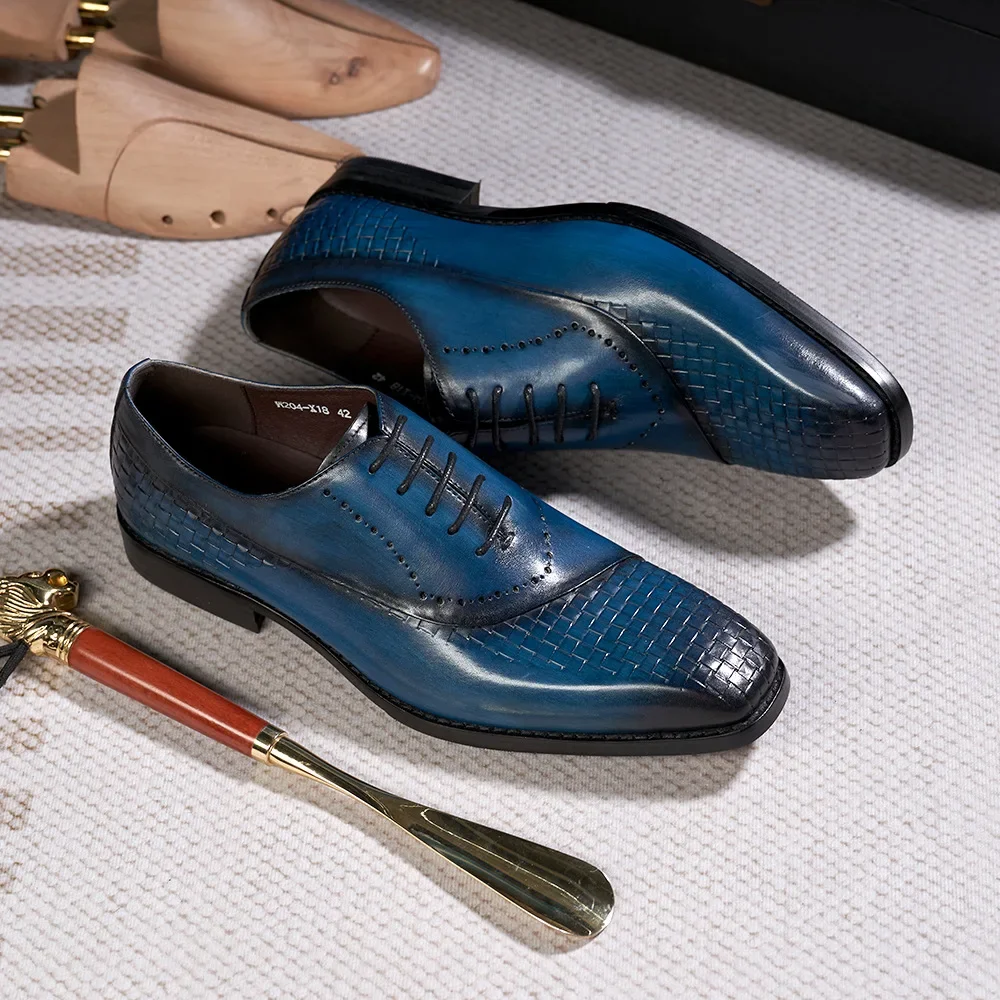 New Men Dress Leather Shoes British Style Lace Up Woven Pattern Splicing Oxford Shoes Genuine Leather Business Formal Mens Shoes
New Men Dress Leather Shoes British Style Lace Up Woven Pattern Splicing Oxford Shoes Genuine Leather Business Formal Mens Shoes