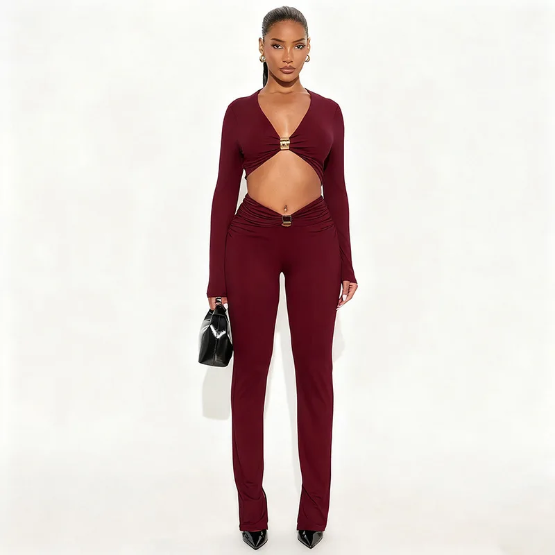 Женский спортивный костюм с металлической пряжкой и рюшами, тонкий комплект из 2 предметов, футболка с v-образным вырезом и длинными рукавами, укороченный топ + узкие брюки, повседневные уличные костюмы
Женский спортивный костюм с металлической пряжкой и рюшами, тонкий комплект из 2 предметов, футболка с v-образным вырезом и длинными рукавами, укороченный топ + узкие брюки, повседневные уличные костюмы