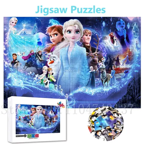 Disney Movies Frozen Puzzles 108/200/300/500/1000 Pieces Princess Elsa and Anna Jigsaw Puzzles Handmade Intelligence Game Toys