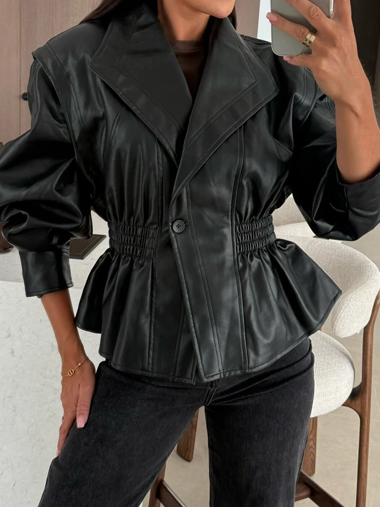 Fashion Button Solid Waist Outercoat Autumn Winter Elegant Lapel Pu Leather Coat Women's Casual Long Sleeve Pocket Short Jackets
Fashion Button Solid Waist Outercoat Autumn Winter Elegant Lapel Pu Leather Coat Women's Casual Long Sleeve Pocket Short Jackets