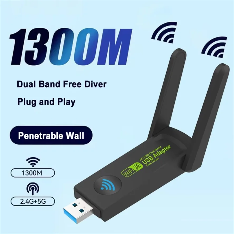 1300Mbps WiFi USB Adapter Dual Band 2.4G/5Ghz Wi-Fi Dongle 802.11AC Powerful Antenna Wireless Receiver For PC Laptop Driver Free
1300Mbps WiFi USB Adapter Dual Band 2.4G/5Ghz Wi-Fi Dongle 802.11AC Powerful Antenna Wireless Receiver For PC Laptop Driver Free