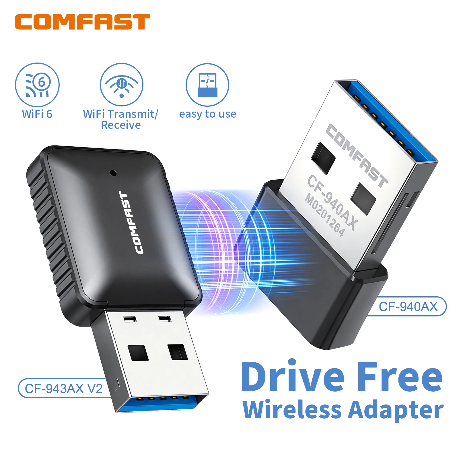 COMFAST CF-943AX V2 AX900 WiFi6 FreeDrive USB Adapter Dual Band 2.4G/5.8GHz 900Mbps Wireless Dongle Network Card for Win7/10/11
COMFAST CF-943AX V2 AX900 WiFi6 FreeDrive USB Adapter Dual Band 2.4G/5.8GHz 900Mbps Wireless Dongle Network Card for Win7/10/11