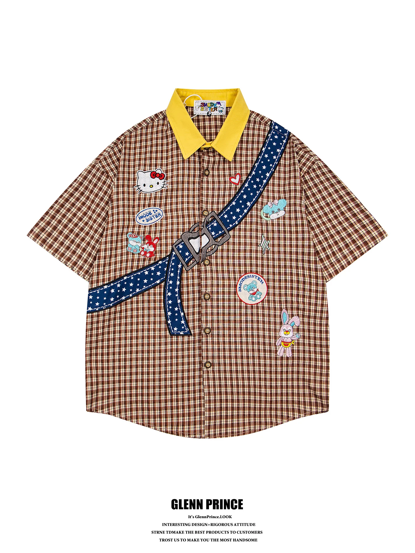 GPstudio Retro Japanese Cartoon Patchwork Embroidered Plaid Short Sleeve Men's Shirt Trendy Design Casual Cotton Top
GPstudio Retro Japanese Cartoon Patchwork Embroidered Plaid Short Sleeve Men's Shirt Trendy Design Casual Cotton Top
