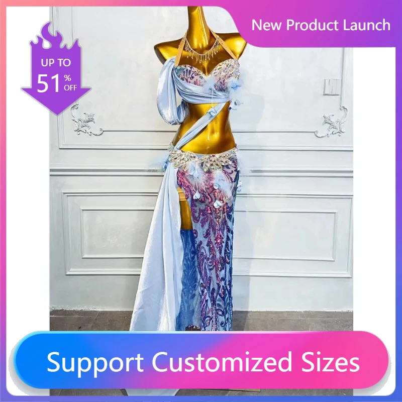 Adult Women's 2-piece 2024 New Belly Dance Performance Dress Set Oriental Dance Practice Dress Blue belly dance costume
Adult Women's 2-piece 2024 New Belly Dance Performance Dress Set Oriental Dance Practice Dress Blue belly dance costume