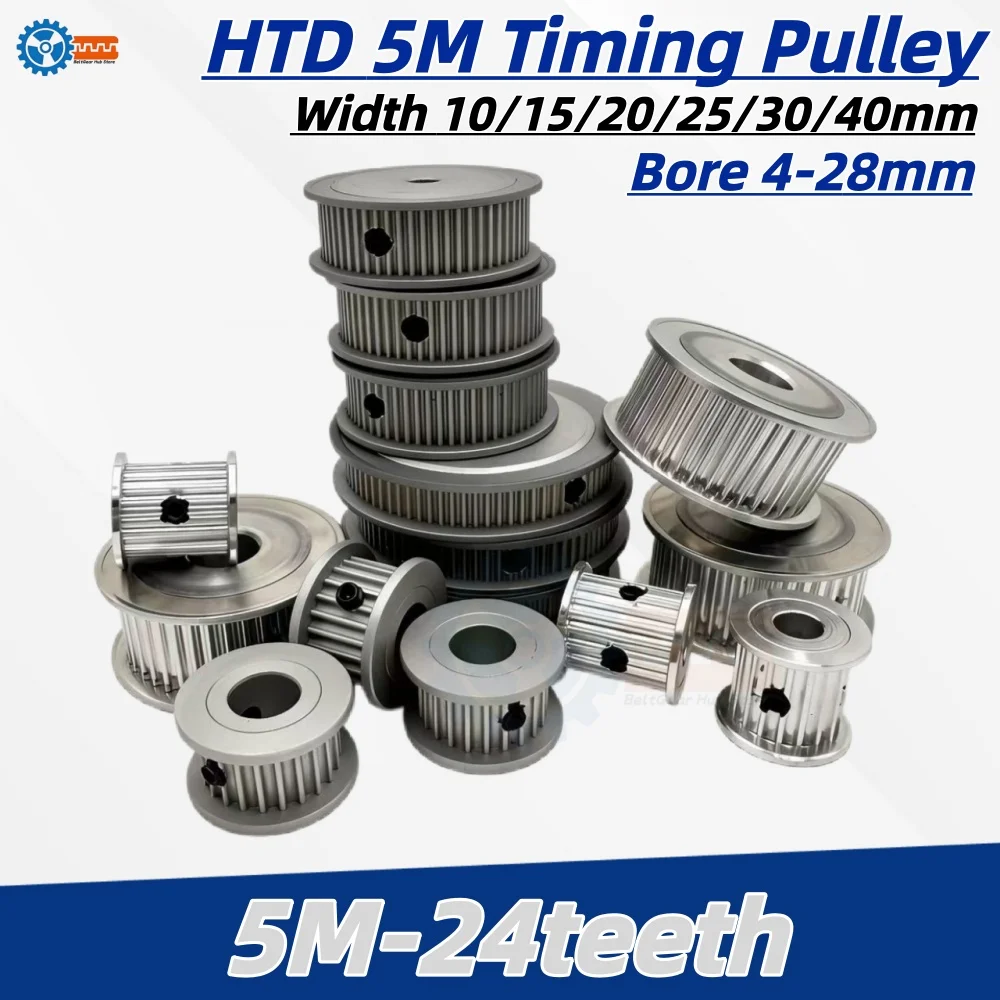 HTD 5M 24T Synchronous Timing Pulley Bore 4mm to 28mm for 10mm 15mm 20mm 25mm 30mm 40mm Belt Width Applicable to CNC Router
HTD 5M 24T Synchronous Timing Pulley Bore 4mm to 28mm for 10mm 15mm 20mm 25mm 30mm 40mm Belt Width Applicable to CNC Router