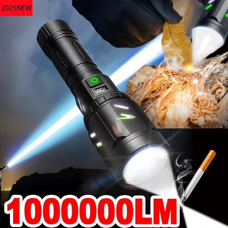 1000000LM Ultra-High Powerful Flashlight Battery Display RechargeableTactical Torch Ignitable Hand Lamp Outdoor Camping Lantern
1000000LM Ultra-High Powerful Flashlight Battery Display RechargeableTactical Torch Ignitable Hand Lamp Outdoor Camping Lantern