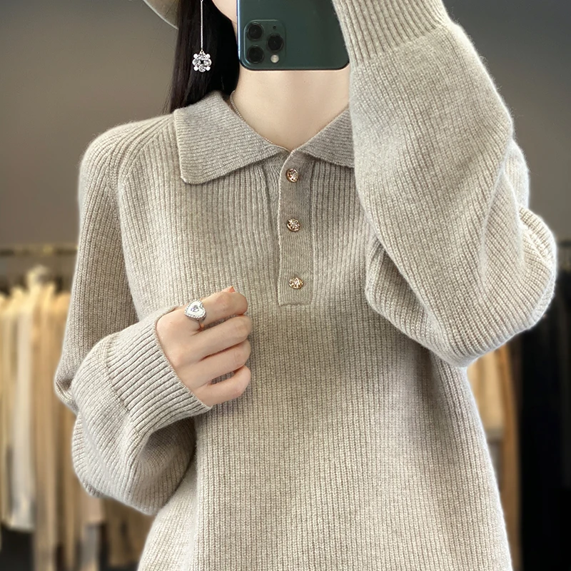 23 Autumn Winter New Woolen Sweater Women's Polo Neck Long Sleeve Pullover 100% Pure Wool Loose Solid Color Temperament Knitwear
23 Autumn Winter New Woolen Sweater Women's Polo Neck Long Sleeve Pullover 100% Pure Wool Loose Solid Color Temperament Knitwear