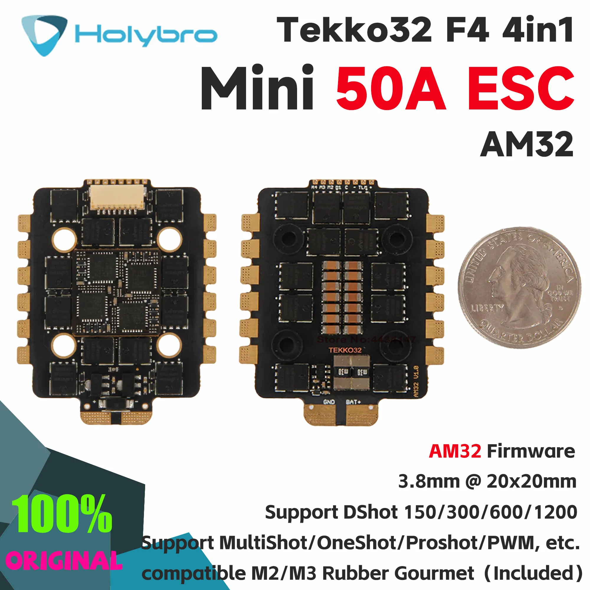 Holybro High Quality Tekko32 F4 50A 4in1 mini ESC Blheli_32 DShot2400 4-6S Brushless ESC 20x20mm for RC Drone FPV Racing
Holybro High Quality Tekko32 F4 50A 4in1 mini ESC Blheli_32 DShot2400 4-6S Brushless ESC 20x20mm for RC Drone FPV Racing