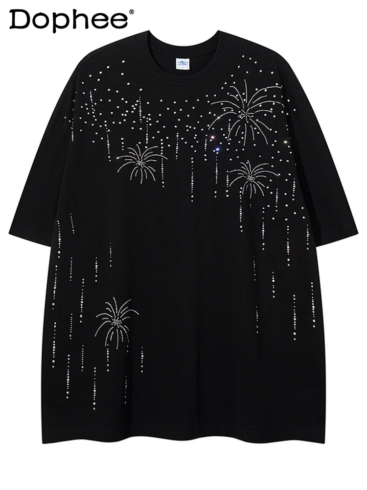 Trendy Starry Sky Hot Diamond Short-sleeve T-shirts Men Women 2025 Summer New High-end Tees Male Loose Comfort Couple Chic Tops
Trendy Starry Sky Hot Diamond Short-sleeve T-shirts Men Women 2025 Summer New High-end Tees Male Loose Comfort Couple Chic Tops