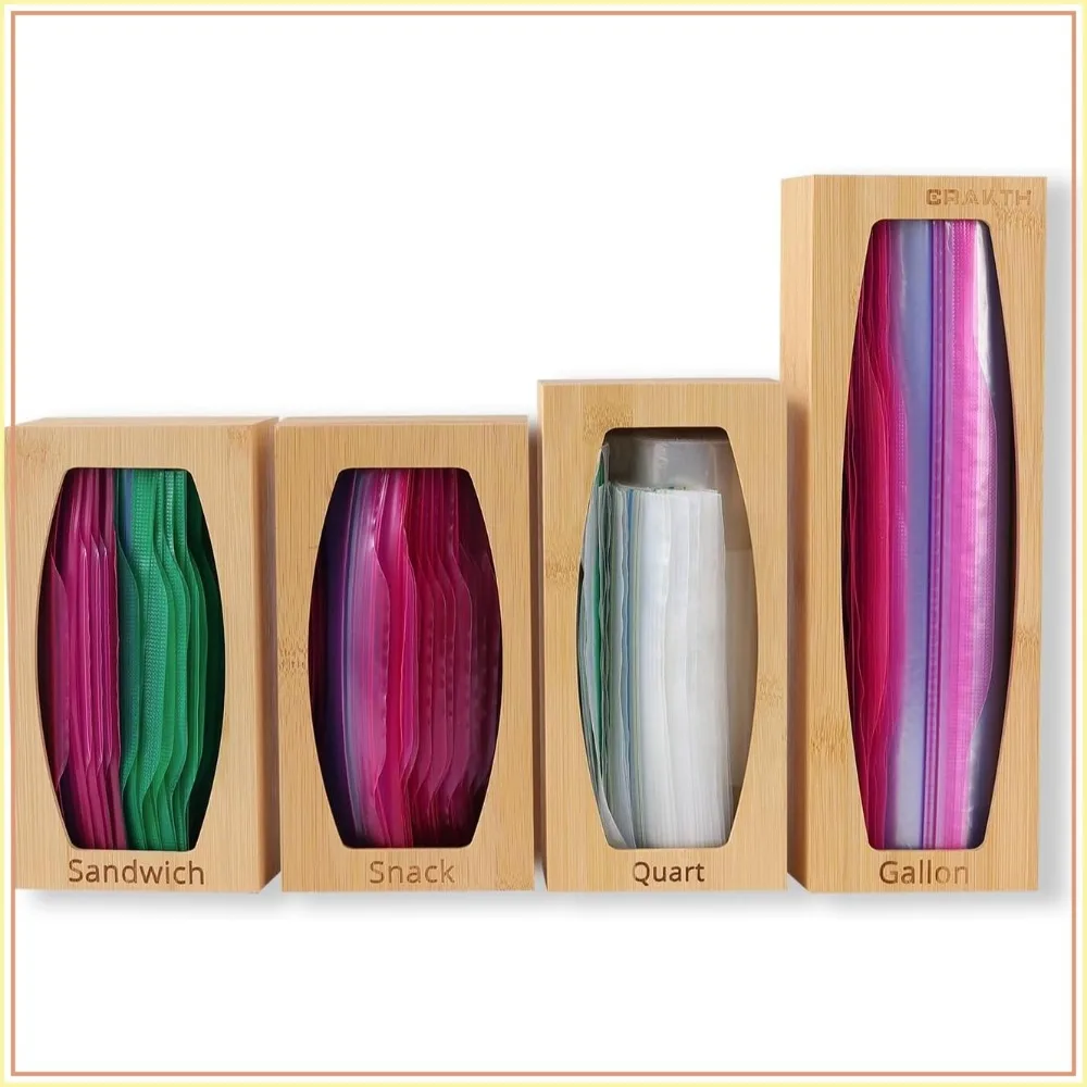 Bamboo Plastic Bag Storage Organizer for Kitchen Drawer, 4 Separate Baggie Organizer, Suitable for Gallon, Quart, Sandwich & Snack Variety Size Bag
Bamboo Plastic Bag Storage Organizer for Kitchen Drawer, 4 Separate Baggie Organizer, Suitable for Gallon, Quart, Sandwich & Snack Variety Size Bag