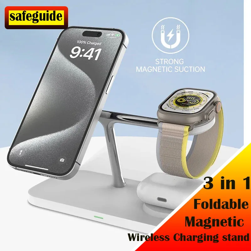 3 in 1 Foldable Wireless Charging Station Qi2 15W Fast Charging Adjustable Angle Magnetic Wireless Charging Stand for iPhone
3 in 1 Foldable Wireless Charging Station Qi2 15W Fast Charging Adjustable Angle Magnetic Wireless Charging Stand for iPhone