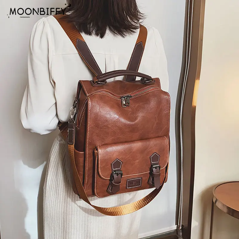 2022 Trendy Women's Backpack Vintage Pu Leather Daypack Brown Mochilas Para Mujer Casual Travel Bag Retro Student School Bag
2022 Trendy Women's Backpack Vintage Pu Leather Daypack Brown Mochilas Para Mujer Casual Travel Bag Retro Student School Bag