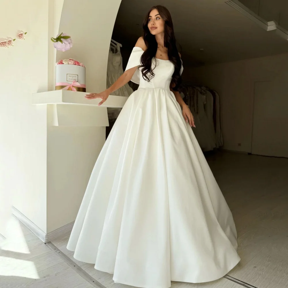 Customized A Line Elegant Wedding Dresses Strapless Satin Bridal Gowns Off Shoulder Bride Robe Vestidos De Noiva
Customized A Line Elegant Wedding Dresses Strapless Satin Bridal Gowns Off Shoulder Bride Robe Vestidos De Noiva