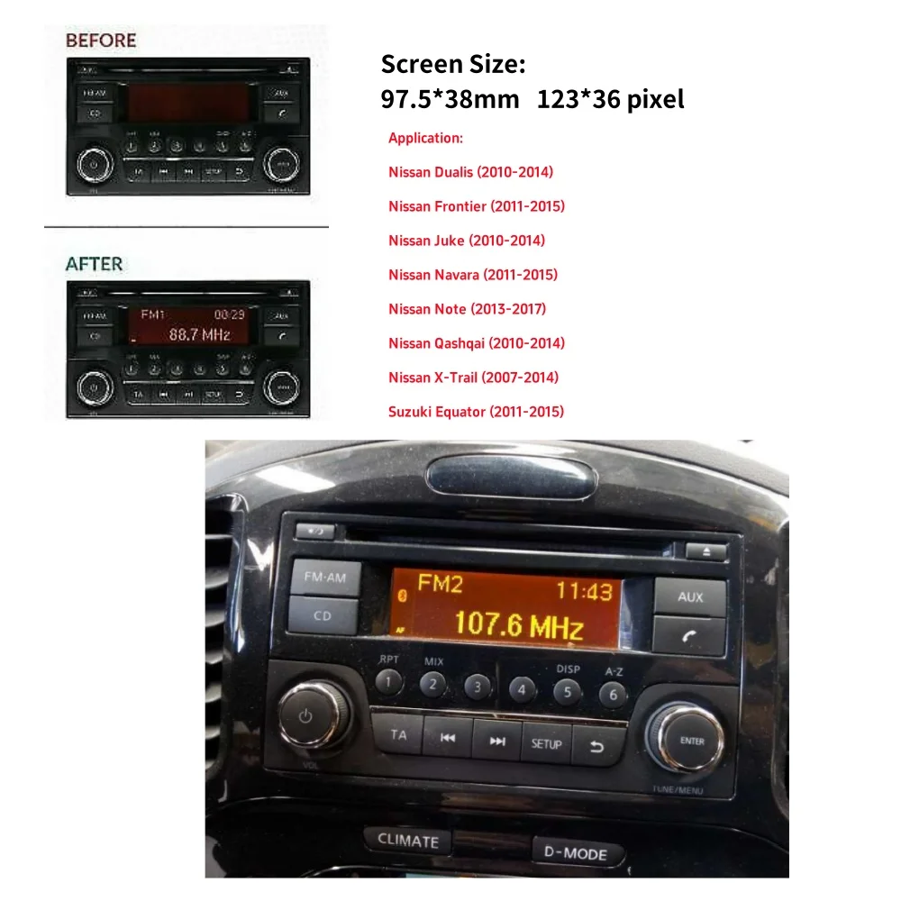 1PCS Car Radio Lcd Screen Replacement For Nissan Juke Micra Navara Note Nv200 Qashqai Automobiles Interior Gauges Parts
1PCS Car Radio Lcd Screen Replacement For Nissan Juke Micra Navara Note Nv200 Qashqai Automobiles Interior Gauges Parts