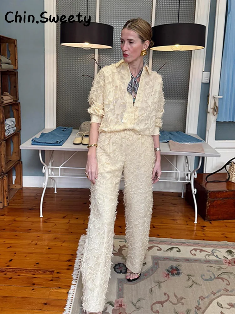Casual Tassel Single Breasted Trousers Set Women Lapel Full Sleeve Shirt High Waist Straight Pant 2025 Summer Lady Chic Suit New
Casual Tassel Single Breasted Trousers Set Women Lapel Full Sleeve Shirt High Waist Straight Pant 2025 Summer Lady Chic Suit New