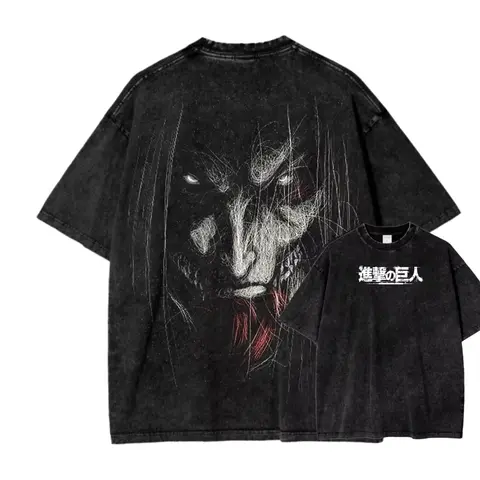 Attack on Titan Eren Jaeger Printed Tee Men Women Washed Cotton T-shirts Manga Vintage T Shirt Harajuku Male Short Sleeve Tshirt