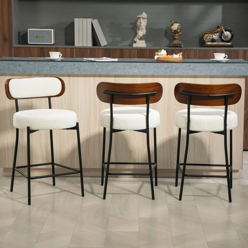 White Bar Stools Set of 3, Modern Counter Height Bar Stools, Boucle Bar Stools with Wood Back for Kitchen Island, Upholstered F
White Bar Stools Set of 3, Modern Counter Height Bar Stools, Boucle Bar Stools with Wood Back for Kitchen Island, Upholstered F