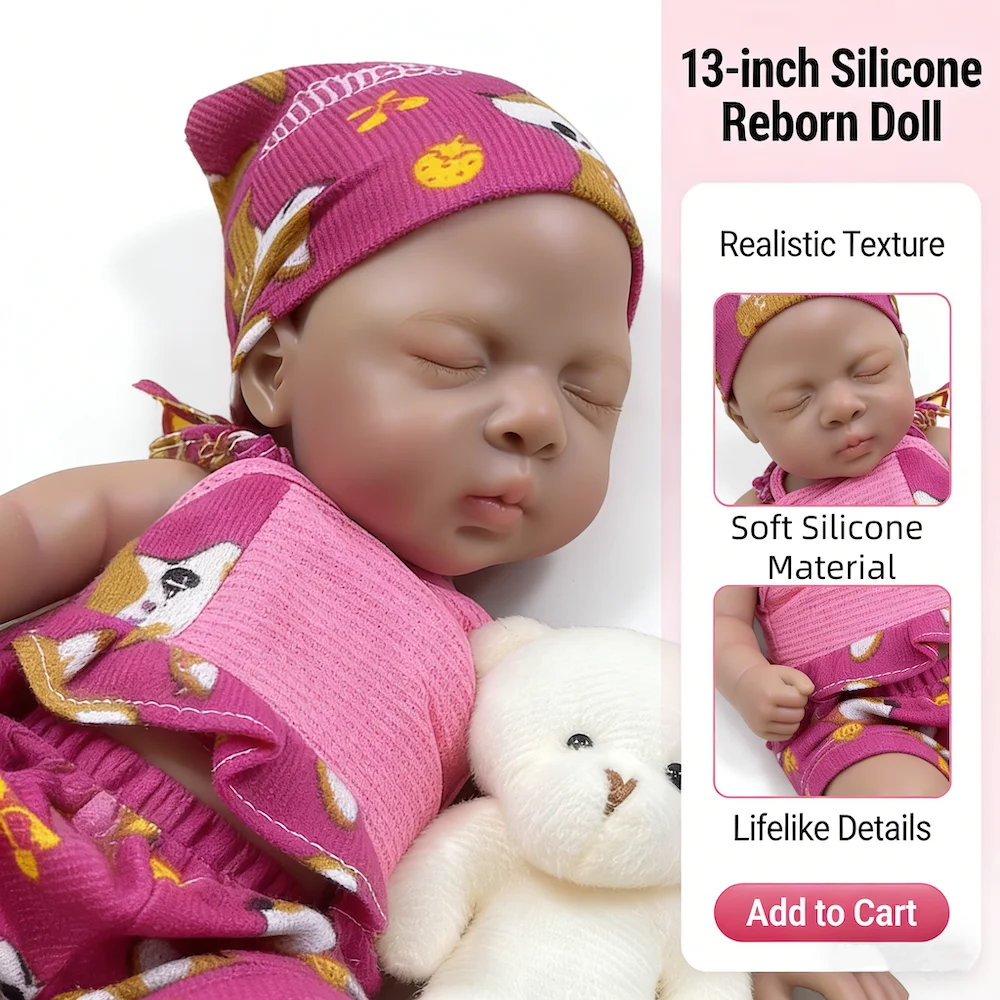 13 Inch Dark Skin Silicone Reborn Baby Doll Luna African American Girl Squishy Elastic Doll Toy Christmas Gift
13 Inch Dark Skin Silicone Reborn Baby Doll Luna African American Girl Squishy Elastic Doll Toy Christmas Gift