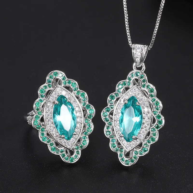 Cross-Border Supply Diamond Colored Gems Ring Ornament Suit Vintage Green Treasure Zircon Necklace for Women Crystal Pendant Sui
Cross-Border Supply Diamond Colored Gems Ring Ornament Suit Vintage Green Treasure Zircon Necklace for Women Crystal Pendant Sui